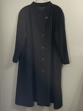 Vtg Eaton London Fog 100% Pure Virgin Wool Maxi Overcoat Women's 16 Pet Black